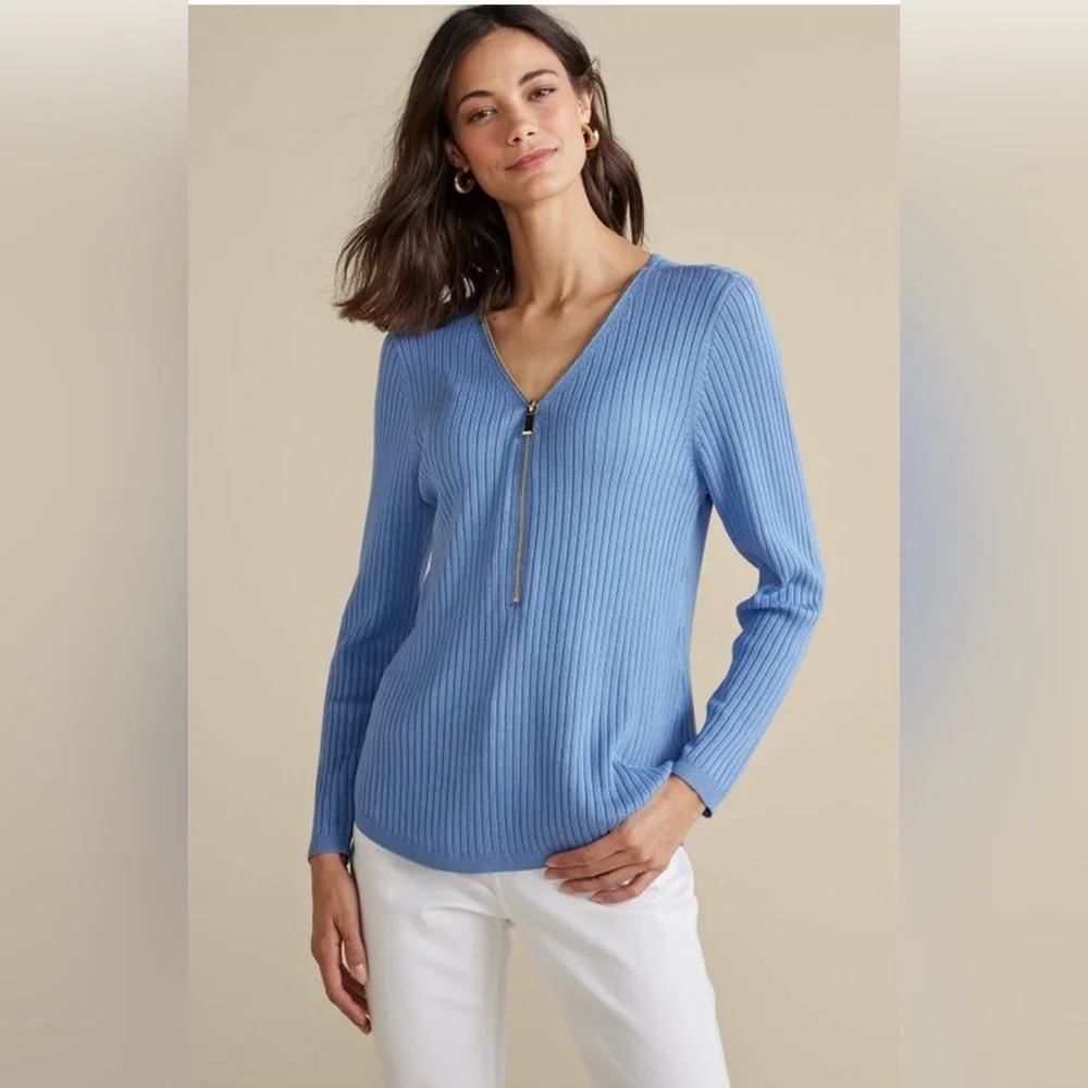 Soft Surroundings Ribbed Valentina Sweater, Size Large, Light Blue - Picture 2 of 6